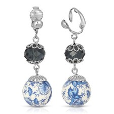 1928 Jewelry Montana Blue Beaded Clip-On Earrings Vintage Ceramic Inspired USA picture