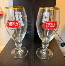 Stella Artois FIFA World Cup Chalice Beer Glasses Gold Rim Set of 2 picture