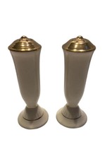  Vintage Salt Pepper Shakers Kass Lusterware Porcelain Gold Trim White USA picture