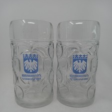 Brauhaus SCHWEINFURT 1 L (2) Glass Thumbprint Dimpled Beer Mugs Germany~ST414 picture