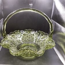 Fenton Green  Daisy And Button Ruffled Glass  Basket With Handle picture