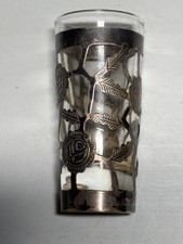 Vtg 925 STERLING SILVER Overlay ROSE Motif SHOT GLASS Made in Mexico  picture