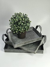 Set/3 Rectangular Rustic Galvanized Steel Heart Stamped Nesting Trays Handles picture