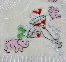 Vintage 1940s New Year's Cocktail Napkins SET Made in England PINK ELEPHANT picture