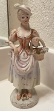Victorian Lady Figurine Japan 7 Inch Flowers Ceramic Porcelain picture