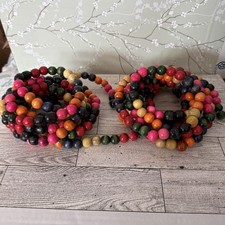 Vintage 9 ft WOODEN BEAD Christmas Tree Garland Strands Multi-Color LOT OF 2 picture