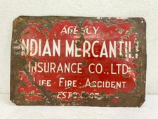 VINTAGE INDIAN MERCANTILE INSURANCE CO. LTD PORCELAIN ENAMEL ADV. SIGN BOARD picture
