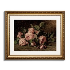 Arpeotcy Vintage Gold Framed Wall Art Retro Still Life Pink Roses Canvas Prints picture