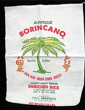 Arroz Borincano Rice 25# Bulk Puerto Rico 1960's Colorful Cloth Bag Old Stock picture