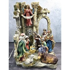 Vintage Large 18” Lighted Resin Nativity Scene One-Piece Manger Creche Christmas picture