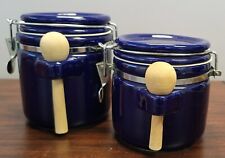 Vintage Winsome China Cobalt Blue Canister Wire Hinged Rubber Seal Lid Set of 2 picture