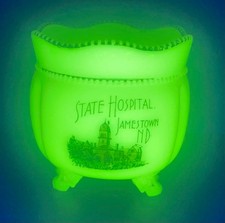 Antique EAPG dish bowl Souvenir Custard Uranium Glass Jamestown Hospital ND picture