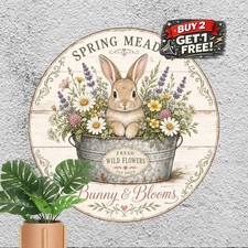 Rabbit Floral Bunny Spring Round Metal Sign Easter Garden Wall Decor Plaque 8x8 picture