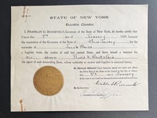 1929 Franklin D. Roosevelt Signed Extradition Document as New York Governor picture