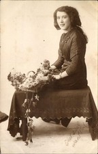 RPPC Ethel from West End London? England UK ~ studio real photo daisies c1915 picture