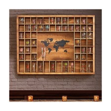 Large Shot Glass Display Case with World Map,60 Slots, 34 X 26 Inch Rustic Wo... picture