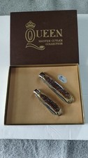 Queen Cutlery 1977 Master Cutler Collection Brown Jig Bone Sm.&LG  Trappers MIB picture
