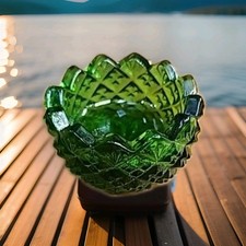 WESTMORELAND MOULD ENGLISH HOBNAIL HUNTER GREEN GLASS SALT DIP BY MOSSER 4 ROSSO picture