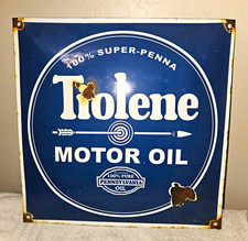 Tiolene Motor Oil Round Gas & Oil Metal Advertising Sign Blue White picture
