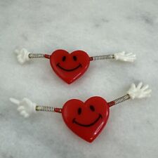 2 PIN Valentines Vintage HEART MAN Spring Hands HAPPY FACE Holiday Brooch picture