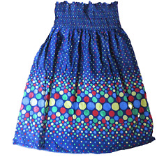 Vintage 70's 80's Make Your Own Dress Skirt Shirred Fabric Polka Dots on Blue picture