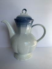 Vintage Mikasa Country Club Pitcher CoffeeTea pot & Lid Blue Fade Brown-Flecked picture