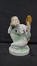 Vintage HEREND Hungary Glamour Lady with Mirror Porcelain Figurine, 9 1/2