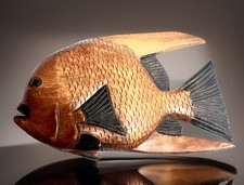 Vintage Wooden Hand-Carved Large Standing Tropical Angel Fish 9” X 6” picture