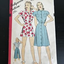 Vintage 1940s Hollywood 1611 Button Up Playsuit + Skirt Sewing Pattern 16 USED picture