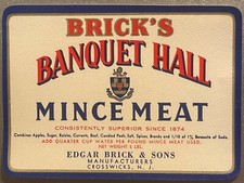 Antique Brick's Banquet Hall Mince Meat Label 5 Lbs 1910s - 1930s picture