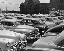 Cars close together in a parking lot in Detroit Michigan circa 1960 Old Photo picture