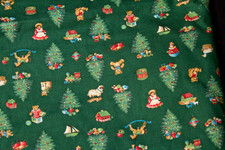 Vtg VIP Cranston Christmas Fabric Green Old Fashioned Toys Teddy Cotton 39x51 picture