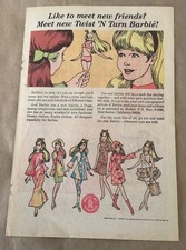 Twist ‘N Turn Barbie 1967 Print Ad retro 1960s art Mattel promo illus toys vintg picture