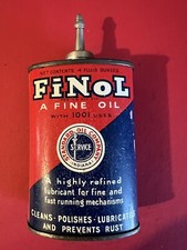 1920-50's-(4oz) VERY RARE VINTAGE FINOL A FINE OIL TIN CAN HANDY OILER LEAD TOP picture