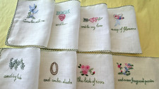 Vintage Cocktail Napkins Hand Embroidered Love Marlowe's Poem Verses Set 8 picture