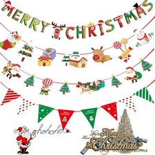 Merry Christmas Banner Set, 10ft Red Glittery Chirstmas Banner for Holiday Party picture