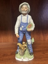 Vintage Homco 8 Inch Farmer Old Man Home Interior Figurine 1409 Apples Squirrel picture