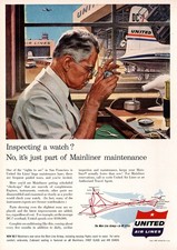 1955 United Airlines: Inspecting Watch Mainliner Maintenance Vintage Print Ad picture