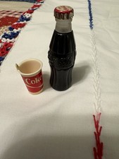 Vtg. Mini Plastic Coca Cola Bottle W/Cap 2-1/2”, & Mini Plastic Cup 1-1/4”Taiwan picture