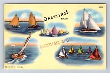 Algonac MI-Michigan, Scenic Greetings, Sail Boats, Souvenir Vintage Postcard picture