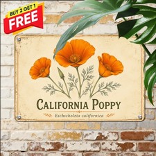 California Poppy Plant Fun Signs State Flower Botanical Garden Metal Tin Plaque picture