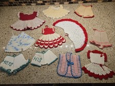 Vintage Lot of 11 Handmade Crochet Pot Holders Dress Pants Hat Floral Retro Rose picture