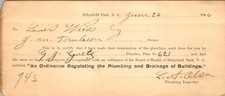 1906 Ridgefield Park NJ Plumbing Inspection Certificate - Board of Health picture