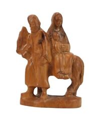 Vintage  6.75” Flight Hand Carved Wood Figurine Holy Family picture