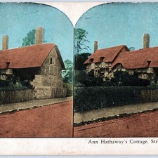 c1900s Stratford-on-Avon, England Ann Hathaway's Cottage Stereoview House UK V35 picture
