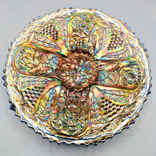 FENTON RARE 9 INCH BLUE- LOTUS & GRAPE PLATE ( TINY FLAKE ON ONE POINT) picture