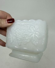 Vtg Anchor Hocking Harvest Grape Square Scalloped Milk Glass Pedestal Planter picture