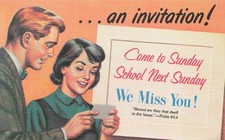 Vintage Abingdon Sunday School Invitation Postcard - Mid-Century Church Art picture