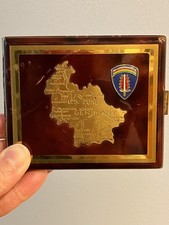 WW II Cigarette Case OCCUPATION ZONE MAP 1946/47 Brass/Enamel FLAMING SWORD logo picture
