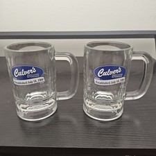 Pair Culvers Frozen Custard Butter Burgers 1984 Heavy Glass Root Beer Mug Glass picture